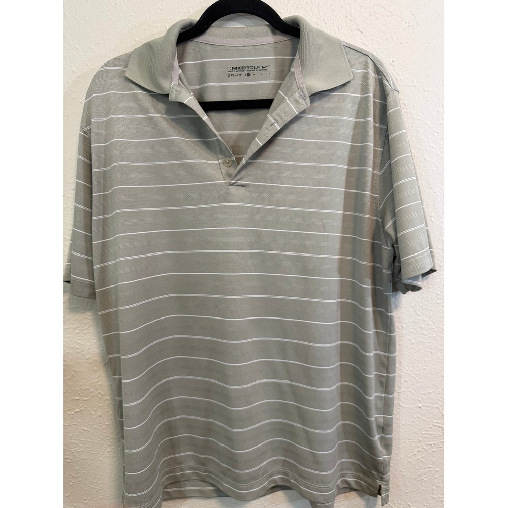 Nike Golf Dri-FIT Polo Shirt Mens Gray Blokecore White Striped Short Sleeve M